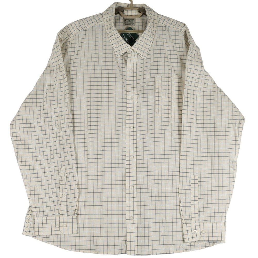 L.L. Bean Slightly Fitted Cotton Long‎ Sleeve Button Up Eggshell White XXXL REG